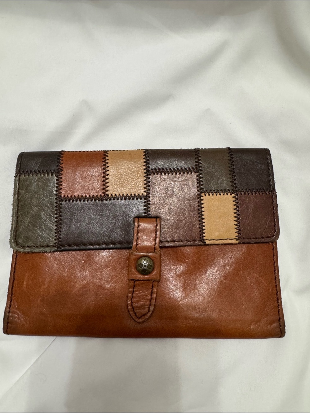 Patricia Nash Patchwork Leather Fold-Over Wallet in Brown and Tan